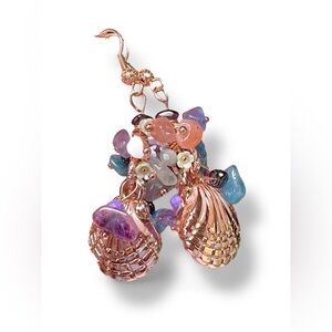 Gold and Multicolor Sea Shell Earrings-genuine gemstone chips